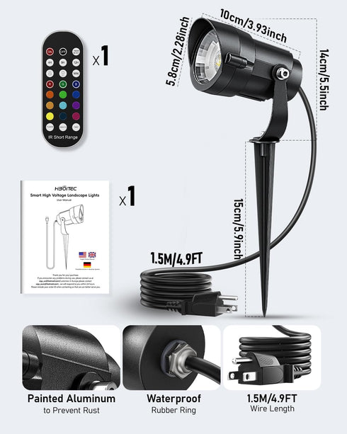12W 120V Dimmable 2Pack HIBOITEC Christmas Spotlight Outdoor with Plug Timer Color Changing Landscape Lighting