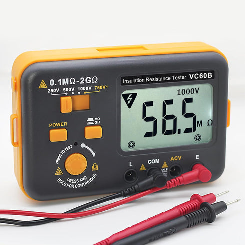 VC60B Digital Insulation Resistance Tester, Electrical Megaohm Meter with 250V/500V/1000V Test Voltage