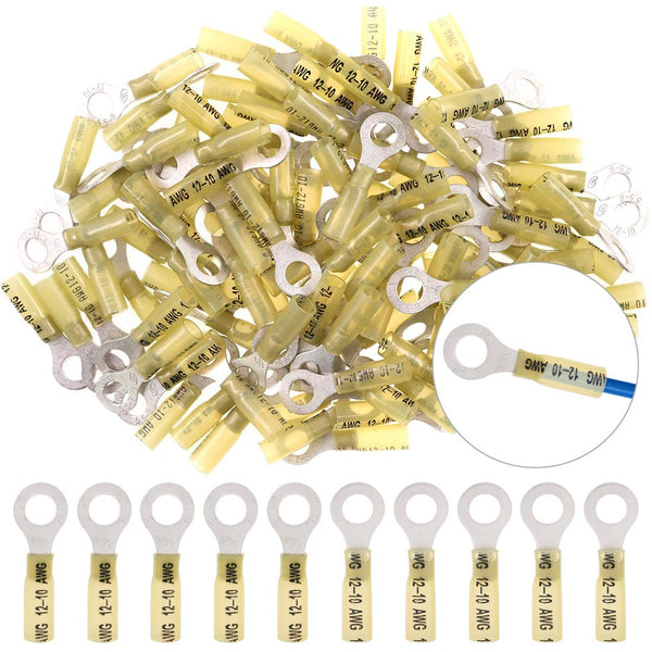 Hilitchi 50Pcs Nylon Heat Shrink Ring Insulated Terminals - Electrical Wire Crimp Connector (12-10AWG, 5/16'')