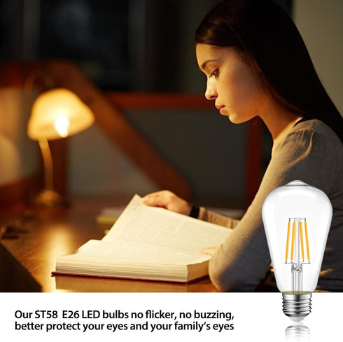 6 Packs ST58 LED Edison Bulbs, 4 Watt Vintage, 2700K Warm White, 40 Watts Equivalent, E26 Base, Dimmable