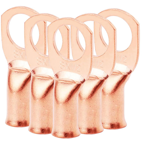 5PCS Heavy Duty Battery Lugs, 8AWG 1/2in M12 Battery Cable Ends Ring Terminals Connectors