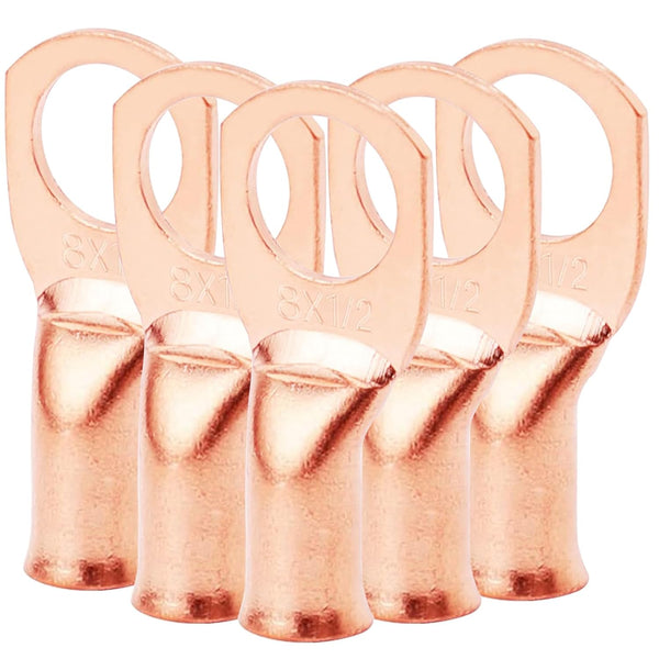 5PCS Heavy Duty Battery Lugs, 8AWG 1/2in M12 Battery Cable Ends Ring Terminals Connectors