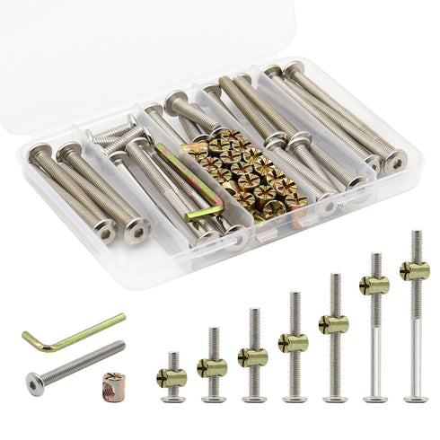 Socell 61pcs Crib Bunk Bed Furniture Hardware Replacement Kit, Stainless Steel Assortment with Wrenches (M6x12mm-75mm)