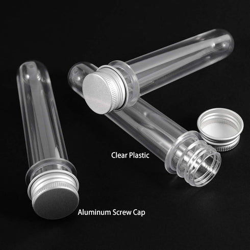 50 PCS Clear Plastic Test Tubes 5.5 x 1 inch, 40 ml with Caps & Sealing Sheets for Plants, Experiments, Candy Storage