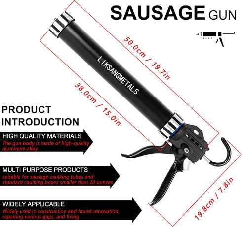 LIKSANGMETALS 15 Sausage glue gun, bearing force saving, aluminium tubeblack (Black one)