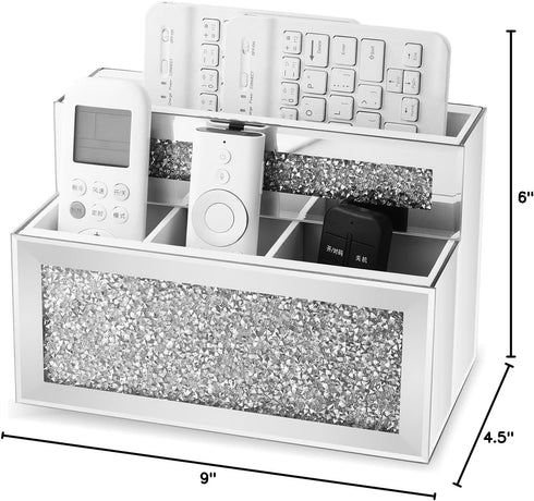 SWTHONY Mirrored Remote Control Holder, Crushed Diamond Wall Mount Caddy for Phone, Pad, Pen, Pencil, and Remote