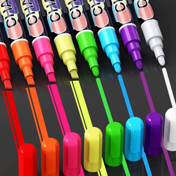 Liquid Chalk Markers Pens - 8 Colors, Washable & Wet Erase Neon Chalk Markers for Blackboard, Glass Window, Kids Art