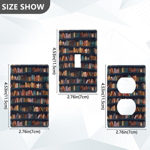 foixnub 1 Duplex Outlets Wall Plate Cover Colorful Book Shelf Gang Duplex Receptacle Switch Wall Plate Electrical