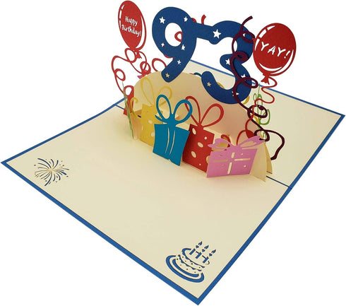 iGifts And Cards Happy 93rd Birthday 3D Pop Up Greeting Card – Ninety-three, Awesome, Balloons, Unique Gift Celebration