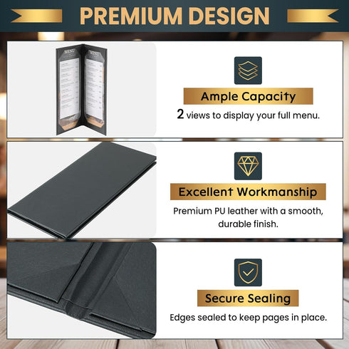 10 Pack 2 4.25" 11" Pack (2 10 Pack) View Menu Holder Menu Covers x | Black Leather Menu Sleeves Book Style