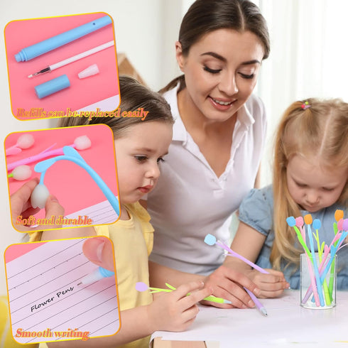Tinlade 200 Pcs Color Changing Flower Gel Pens, 0.5mm Black Ink Cute Kawaii Ball Point Pens for Kids