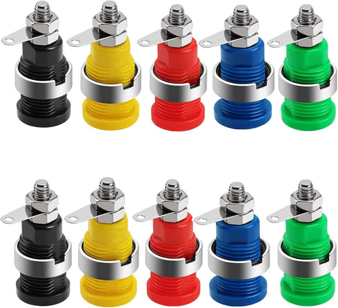 Oiyagai 10 Pcs 4mm Banana Socket Plug, Binding Post with Safety Protection, 5 Colors: Red, Yellow, Black, Blue, Green