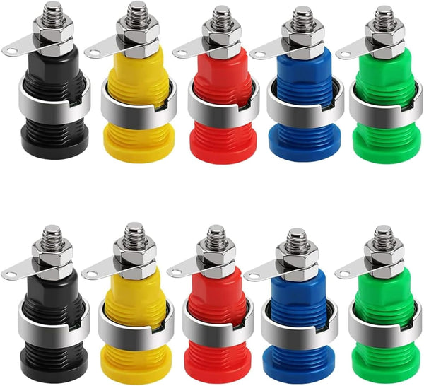 Oiyagai 10 Pcs 4mm Banana Socket Plug, Binding Post with Safety Protection, 5 Colors: Red, Yellow, Black, Blue, Green