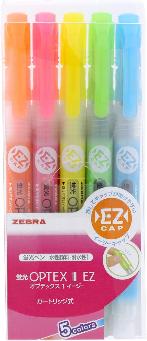 Zebra OPTEX 1 EZ WKS11-5C Fluorescent Marker, 5 Colors