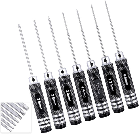 Hex Screwdriver Set - 7pcs Hex Head Allen Wrench Tools Kit, Sizes 0.9mm to 3.0mm