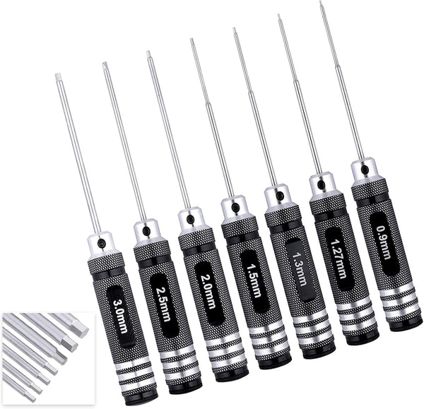 Hex Screwdriver Set - 7pcs Hex Head Allen Wrench Tools Kit, Sizes 0.9mm to 3.0mm