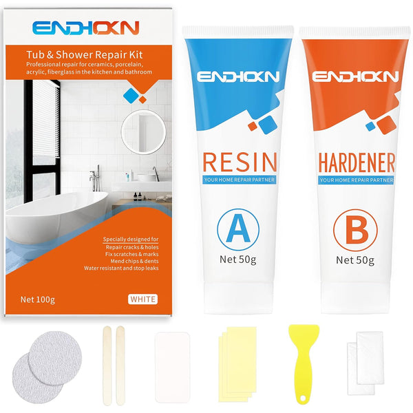 Bath Repair Kit - Endhokn Enamel, Porcelain, Acrylic, Fiberglass, Ceramic Sink, Tub, Tile Repair