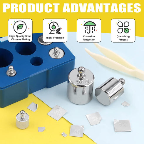 7 Pcs Precision Scale Calibration Weight Set: 5g, 10g, 2x20g, 50g, 100g Steel Weights with Tweezers