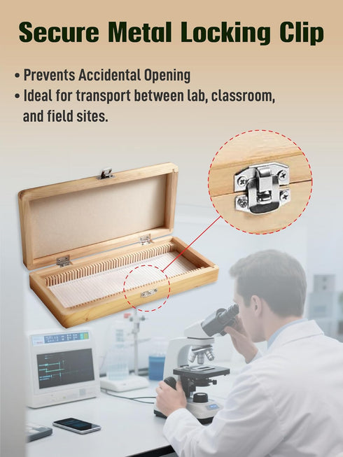Goldenpasinee 50 Wooden Microscope Slide Storage Box, Durable Specimen Storage Cabinet for Slides, Laboratory Sample