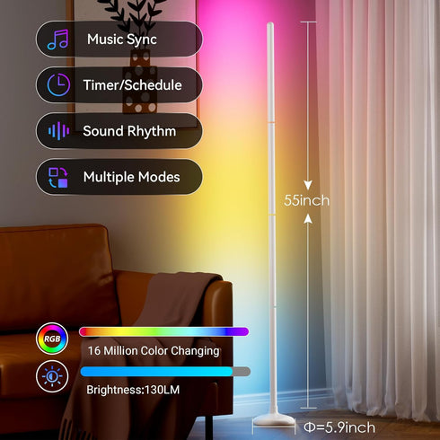 Room(White,1pack) TJOY Smart Floor Lamp for Atmosphere Decoration, RGB Corner Lamp with Music Sync, Crystal Joint