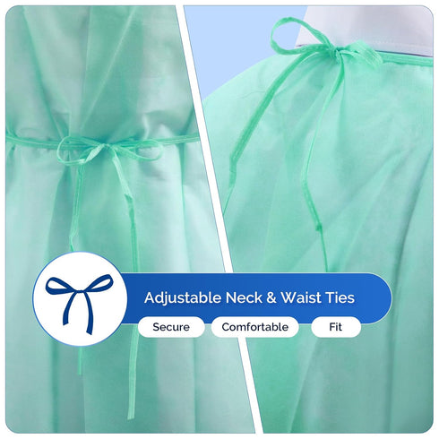 10 47.24" JMU Pcs Disposable Isolation Gowns Green, Polypropylene Medical Gowns with Knitted Cuffs, Length