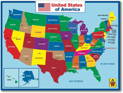 United States Map Laminated Poster, Double-Sided Educational Poster for Kids/Adults, 18 x 24 inch Waterproof Map