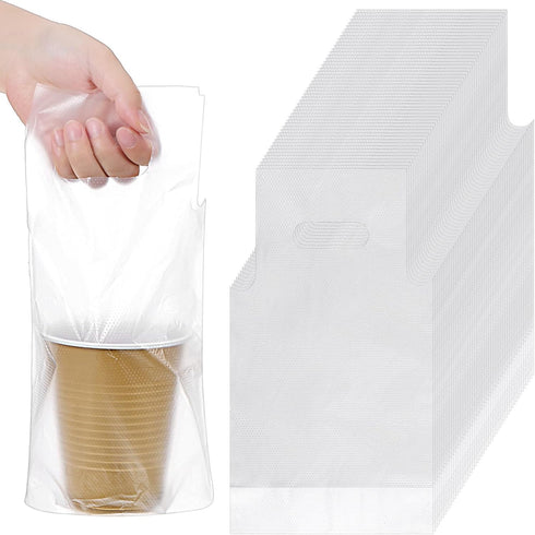 SHENLIU 1000 Pcs Handle Drinking Poly Bags, 1 Cup Handle Drink Carriers Plastic