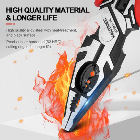 HAUTMEC Pro 8" Multifunctional Combination Linesman Plier with Cable Cutter, Wire Stripper, Terminal Crimping, Tool