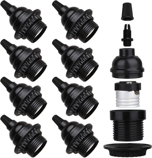 Zevnico 8 Pack E26 E27 Light Sockets, Black Medium Screw Base with Shade