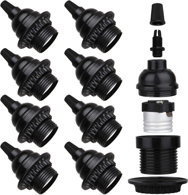 Zevnico 8 Pack E26 E27 Light Sockets, Black Medium Screw Base with Shade