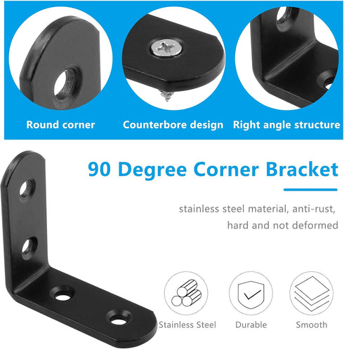 8Pcs 2 2 Inch 90 Bonsicoky L Bracket Right Angle Corner Brace, Stainless Steel x Joint Right Angle, Black Degree Shelf