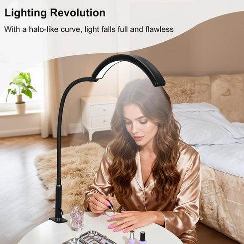 3 5 Professional Half Moon LED Desk Light for Nail Techs & Artists Flexible Gooseneck Lamp with Clamp, Color Modes