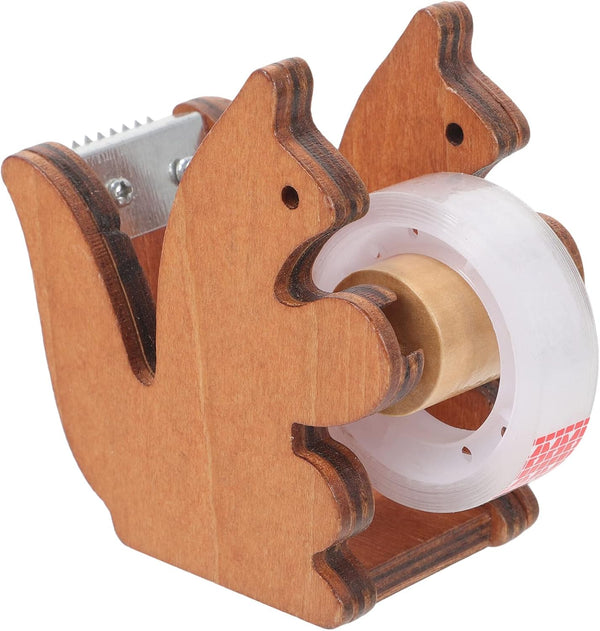 Beavorty Tape Holder, Cute Squirrel Tape Dispenser, Vintage Wooden Tape Cutter, Masking Tape Storage Organizer