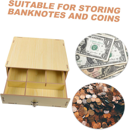 Wooden Cash Drawer Organizer - Change Storage Box for Desk and Business Use