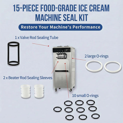 15-Piece Soft Serve Ice Cream Machine Parts, Replacement Kit with Gaskets & O-Rings for Vevor & YIKAFU Ice Cream Maker