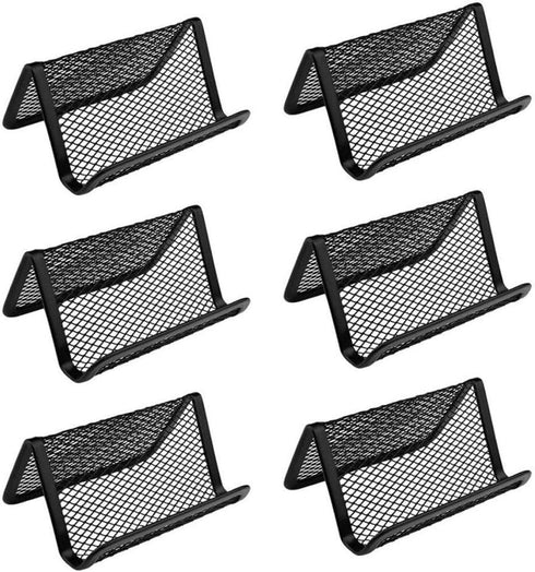 Black Metal Mesh Business Card Holder, Desk Organizer for Office Name Cards (Black, 6 Pack)