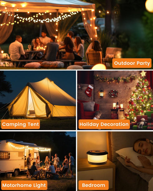 32.8ft Camping String Lights, Retractable RGB Flash Lamp, Rechargeable LED Fairy Lights Outdoor Waterproof, Portable