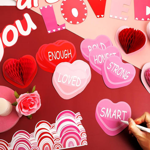 TaoBary Valentine's Day Bulletin Board Set 85 Pcs 3D Heart Honeycomb Owl Love Truck Cutouts