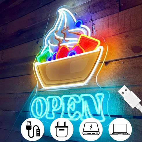15.7"x11.8" Yogurt Open Neon Sign, Coffee Shop Decor, Custom Ice Cream LED Light, Sweet Store Wall Decor, Welcome Sign