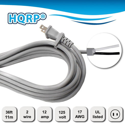 HQRP AC Power Cord Compatible with Shark Navigator Lift-Away Pro NV355 NV356 NV356K NV357 NV355CS NV356KCS NV356E Upright Vacuum, UL Listed