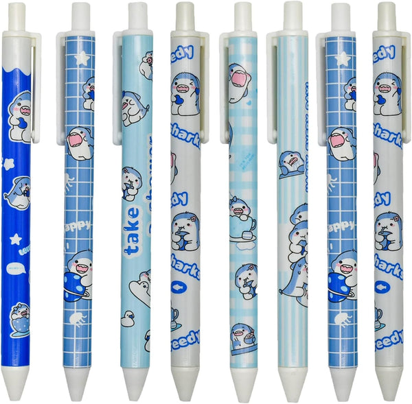 Maydahui 12 Pcs Blue Baby Shark Gel Pen, Cute Cartoon Animal Retractable Fish Pen, Black Ink for Boys, School