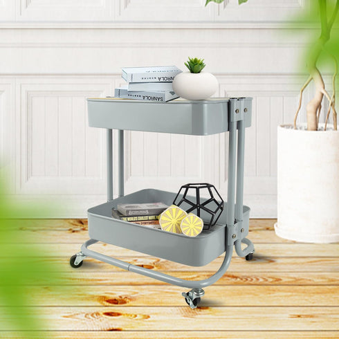 PUNP 2 Tier Rolling Cart, Metal Utility Cart with Wheels and Cover for Office, Home, Kitchen Organization
