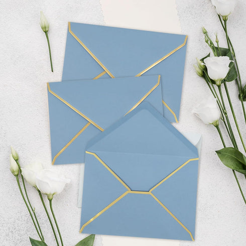 Whaline 50Pcs A7 Invitation Envelopes with Gold Border Dusty Blue Greeting Card Envelopes for Mailing (7.3x5.3 Inch)