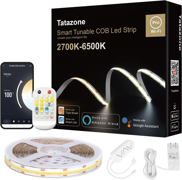 Tatazone 9.84ft Smart WiFi Tunable White COB Led Strip Light, CCT 2700K-6500K