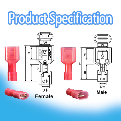 50PCS Nylon Spade Quick Disconnect Connectors Kit 22-10 AWG Male and Female Electrical Wire Connectors Kit Electrical Insulated Wire Crimp Cold-Pressed Terminals for Automotive,Electronics