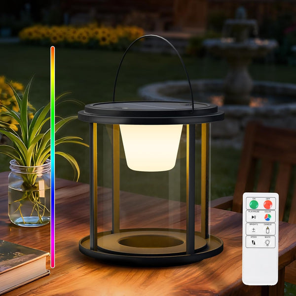 FUYO Solar Rechargeable Camping Lantern - 7.6-Inch Dimmable Outdoor Table Lamp with Warm