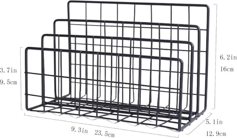 Desk Organizer, 3-Section Vertical Magazine Rack, Metal File Sorter, Document Organizer for Office Desk (Black)