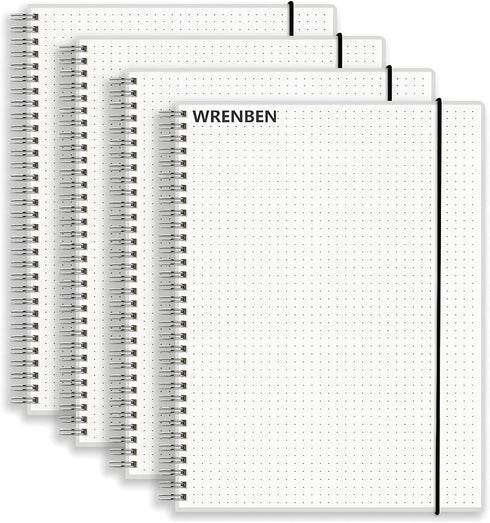 Bullet Dotted Spiral Notebook A5, 160 Pages, 120gsm Thick Dot Paper, 5.7" x 8.3", Dotted Journal with Elastic Band, 4