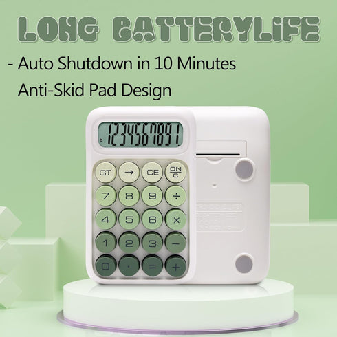 Mechanical Switch Calculator, 12 Digits, Large LCD Display, Green Gradient Desktop Big Buttons for Office School