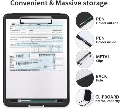 Clipboard with Storage - High Capacity Plastic Clipboard Nursing Storage Clipboard Foldable (9.5" x 13.5") (Lake Blue) by UNIYO
